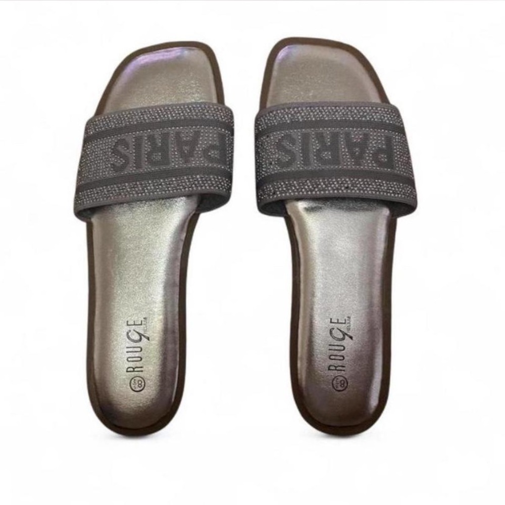 Rouge Helium Metallic Gray Slide Sandals